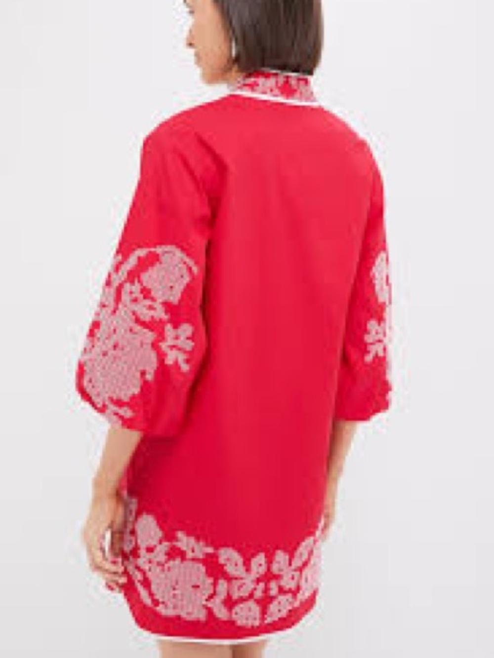 HYACINTH HOUSE Red & White Embroidery Mini Arem Caftan - Picture 4 of 12